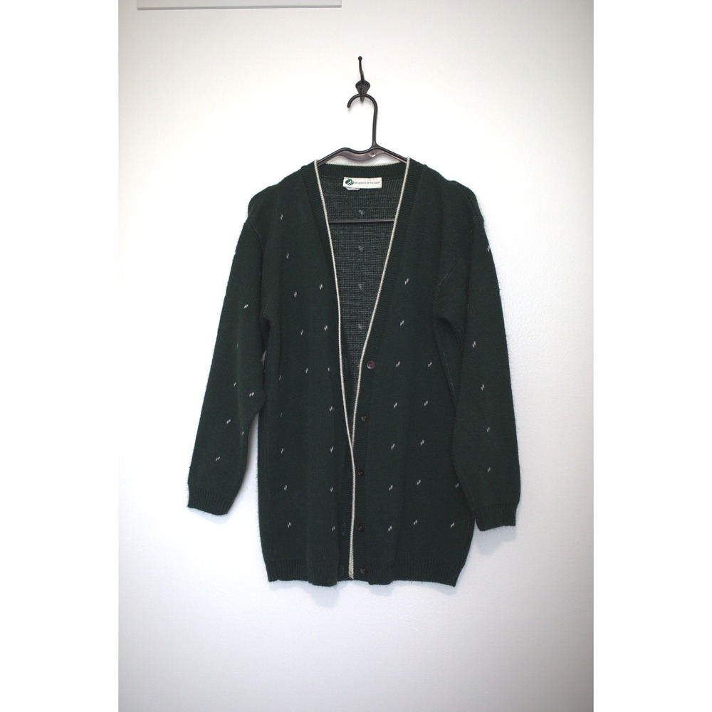 Vintage Girl Scouts of the USA Green Trefoil Cardigan Sweater XL USA Made